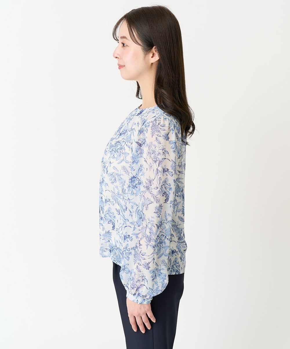 F1BFA07140 MK MICHEL KLEIN(小さいサイズ)(メゾン ドゥ サンク) 【小さいサイズ】花柄シフォンブラウス/洗える/セットアップ対応 アイボリー