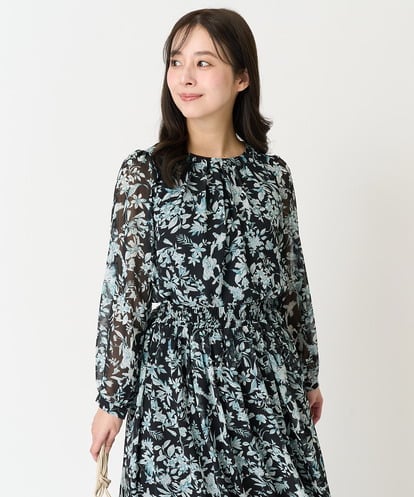 F1BFA07140  【小さいサイズ】花柄シフォンブラウス/洗える/セットアップ対応