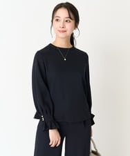 F1BFA24130 MK MICHEL KLEIN(小さいサイズ)(メゾン ドゥ サンク) 【小さいサイズ】タックフリルデザインスリーブブラウス/撥水加工/洗える/セットアップ対応 ネイビー