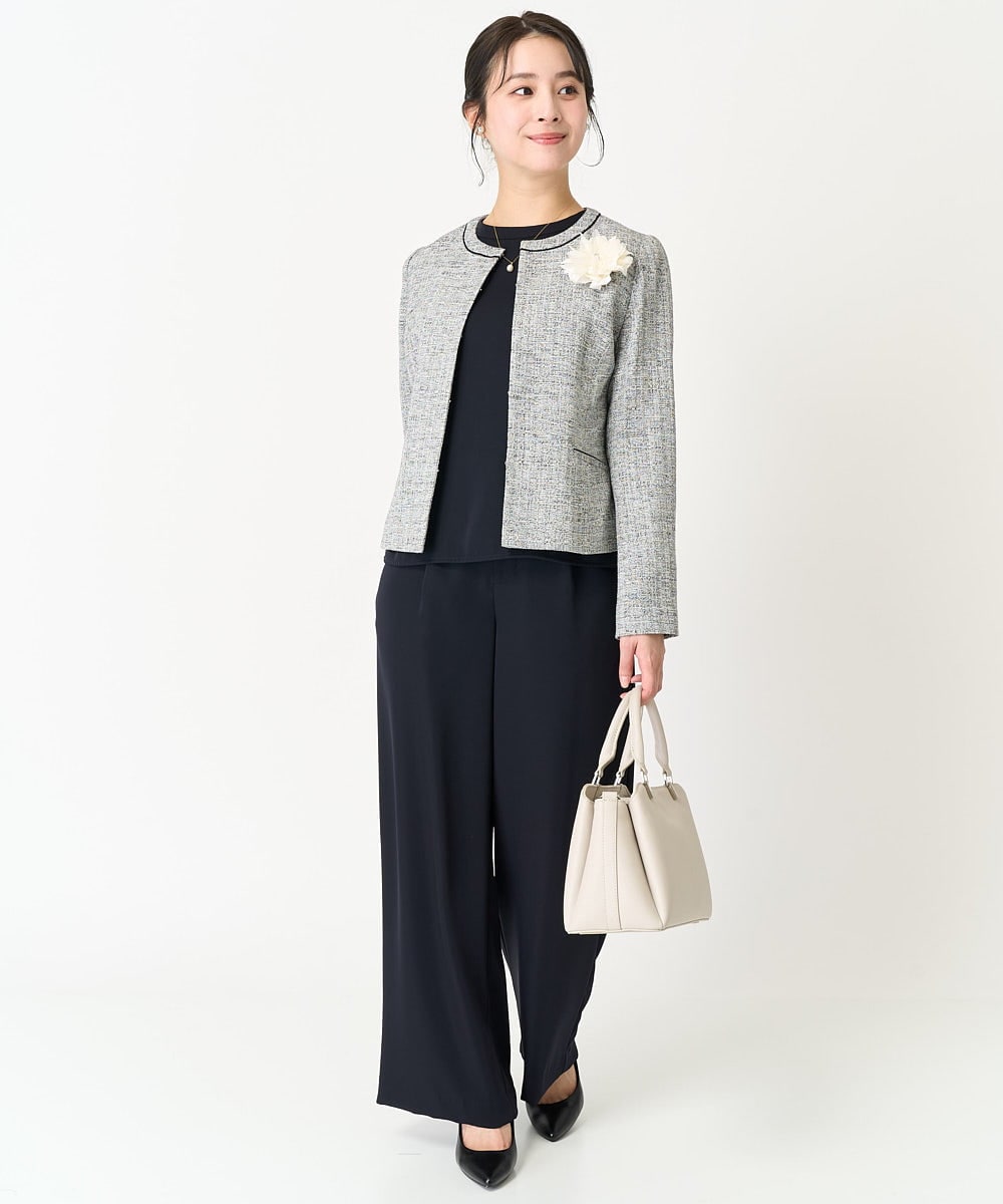 F1BFA24130 MK MICHEL KLEIN(小さいサイズ)(メゾン ドゥ サンク) 【小さいサイズ】タックフリルデザインスリーブブラウス/撥水加工/洗える/セットアップ対応 ネイビー