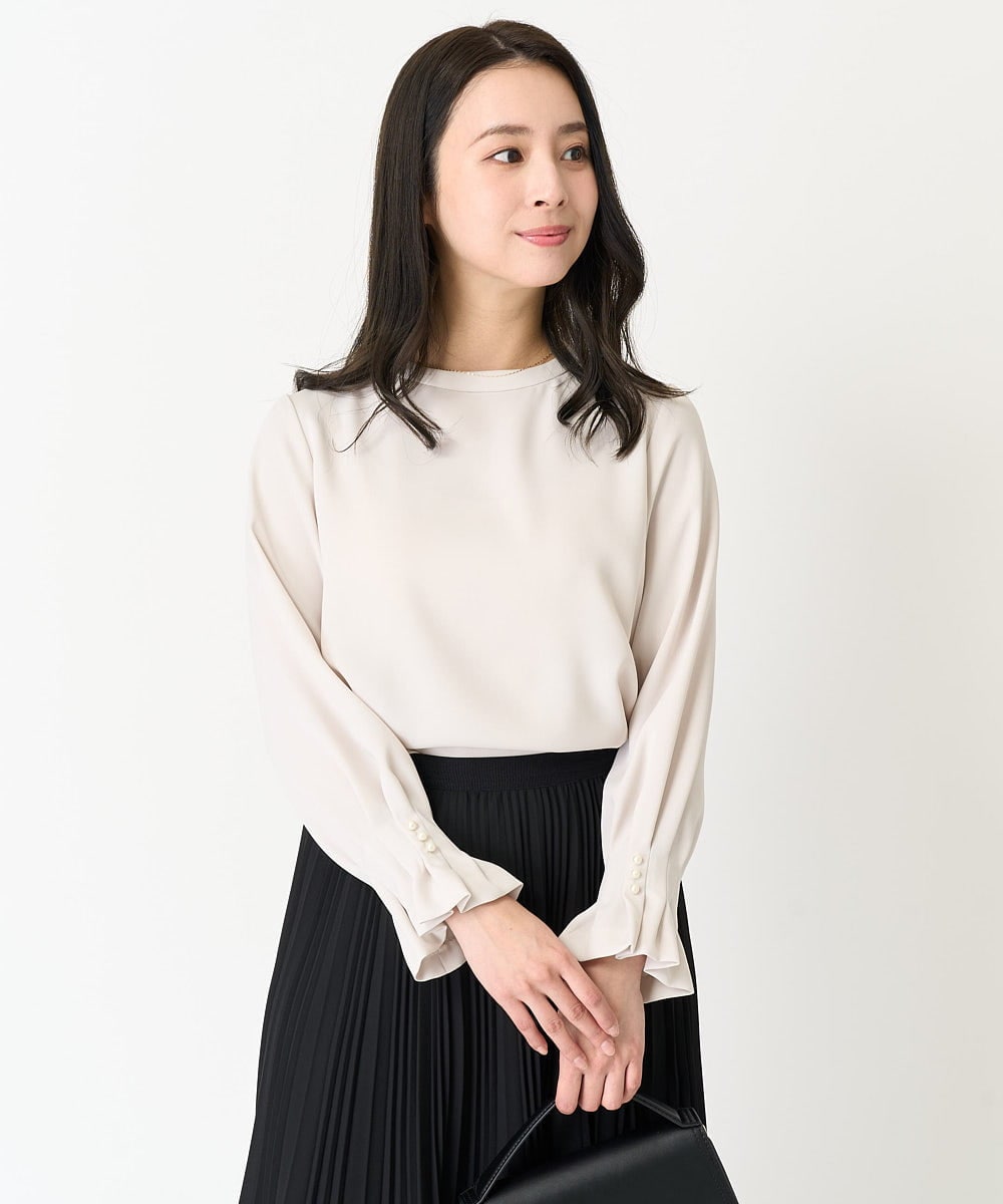 F1BFA24130 MK MICHEL KLEIN(小さいサイズ)(メゾン ドゥ サンク) 【小さいサイズ】タックフリルデザインスリーブブラウス/撥水加工/洗える/セットアップ対応 ネイビー