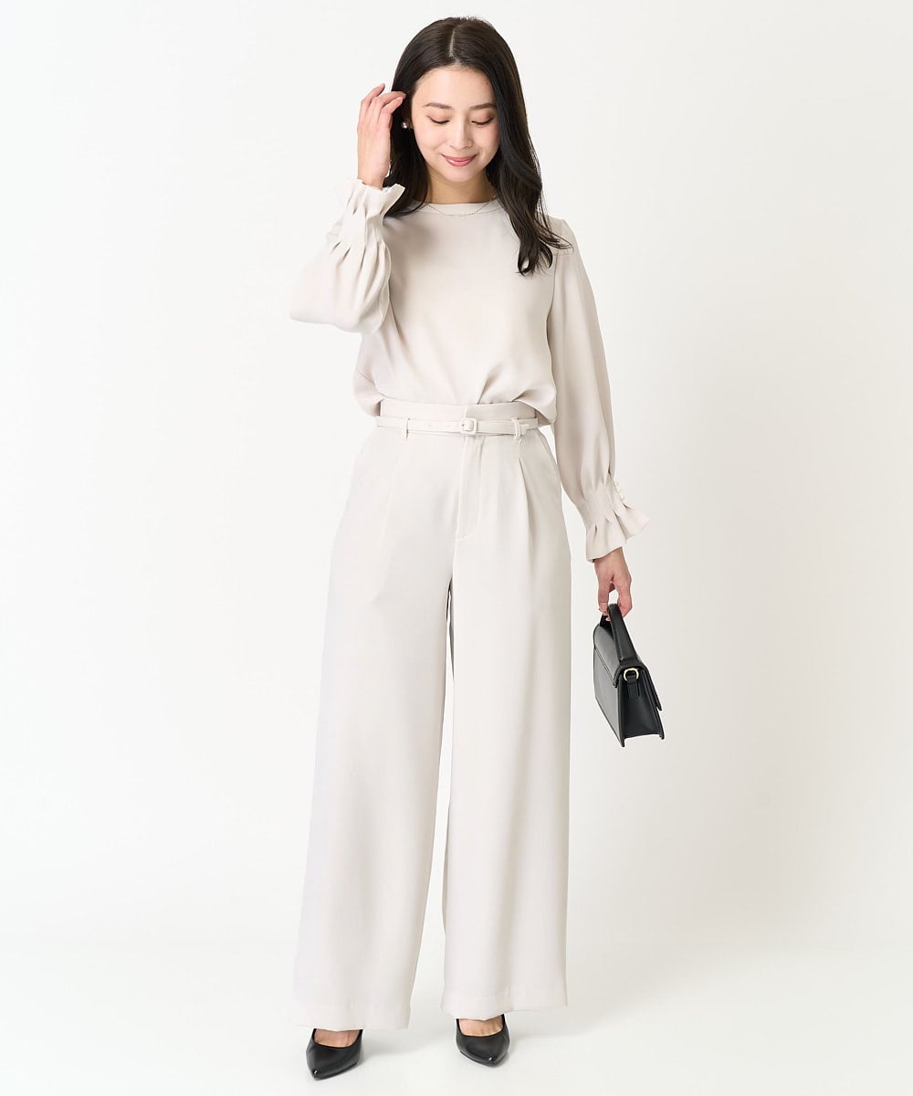 F1BFA24130 MK MICHEL KLEIN(小さいサイズ)(メゾン ドゥ サンク) 【小さいサイズ】タックフリルデザインスリーブブラウス/撥水加工/洗える/セットアップ対応 ネイビー