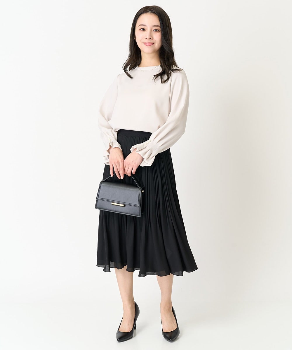 F1BFA24130 MK MICHEL KLEIN(小さいサイズ)(メゾン ドゥ サンク) 【小さいサイズ】タックフリルデザインスリーブブラウス/撥水加工/洗える/セットアップ対応 ネイビー