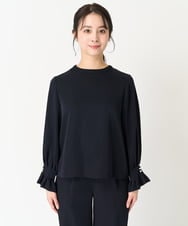 F1BFA24130 MK MICHEL KLEIN(小さいサイズ)(メゾン ドゥ サンク) 【小さいサイズ】タックフリルデザインスリーブブラウス/撥水加工/洗える/セットアップ対応 ネイビー
