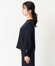 F1BFA24130 MK MICHEL KLEIN(小さいサイズ)(メゾン ドゥ サンク) 【小さいサイズ】タックフリルデザインスリーブブラウス/撥水加工/洗える/セットアップ対応 ネイビー