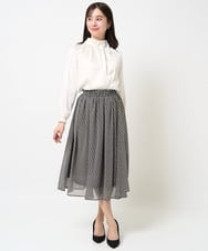 F1BGA32150 MK MICHEL KLEIN(小さいサイズ)(メゾン ドゥ サンク) 【小さいサイズ】スタンドネックデザインサテンブラウス/洗える/セットアップ対応 ネイビー