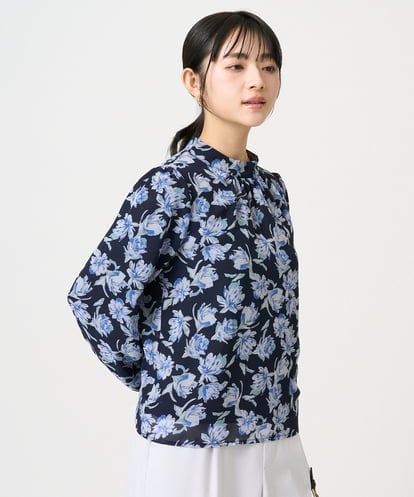 F1BGD01140 MK MICHEL KLEIN(小さいサイズ) 【小さいサイズ】ボウタイ付き花柄シフォンブラウス/洗濯機で洗える