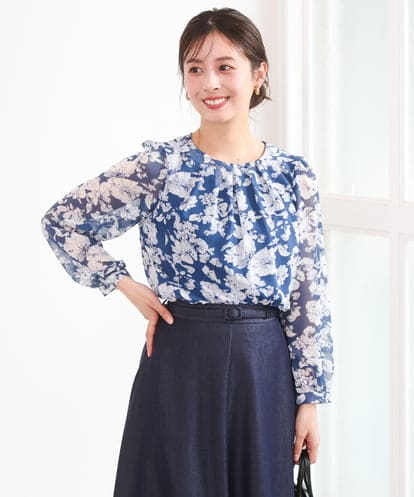 F1BGD03140 MK MICHEL KLEIN(小さいサイズ) 【小さいサイズ】花柄シフォンブラウス/洗濯機で洗える