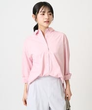 F1BGD27140 MK MICHEL KLEIN(小さいサイズ)(メゾン ドゥ サンク) 【小さいサイズ】コットン混ベーシックシャツ（無地）/接触冷感/防シワ/洗濯機で洗える ピンク