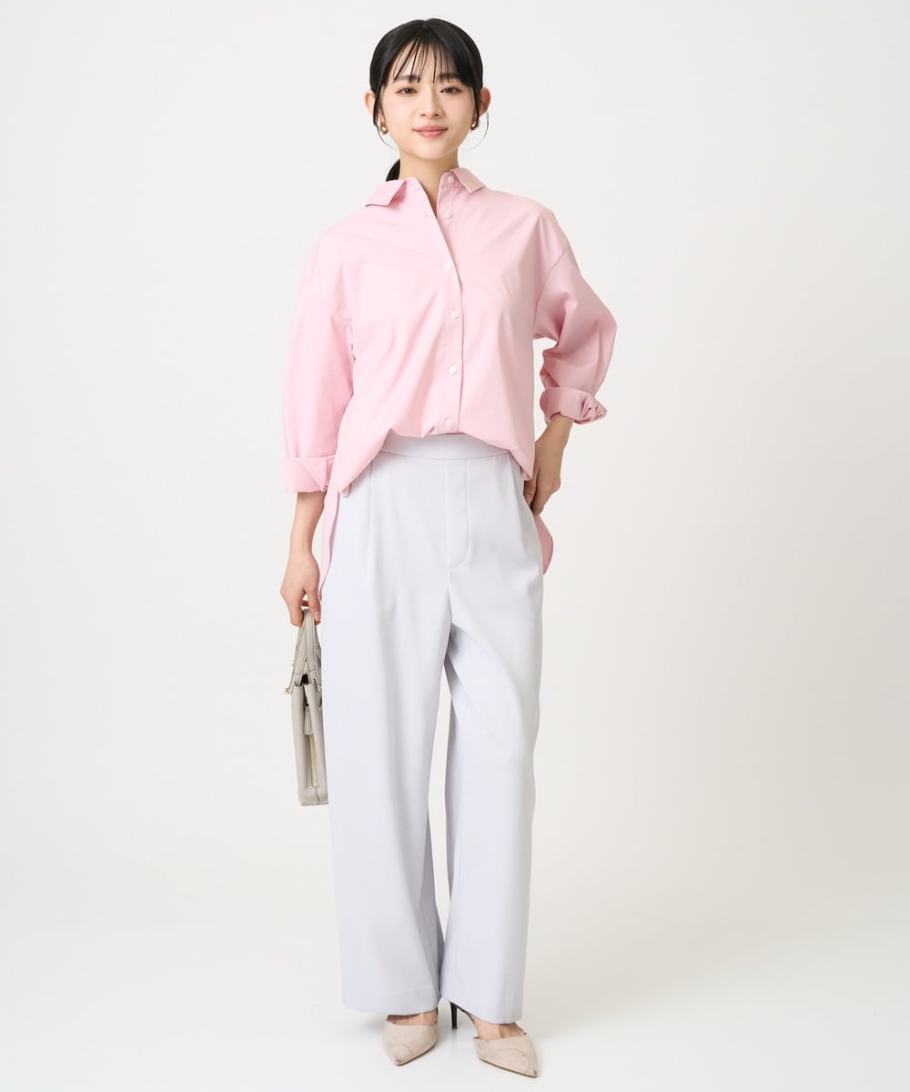 F1BGD27140 MK MICHEL KLEIN(小さいサイズ)(メゾン ドゥ サンク) 【小さいサイズ】コットン混ベーシックシャツ（無地）/接触冷感/防シワ/洗濯機で洗える ピンク