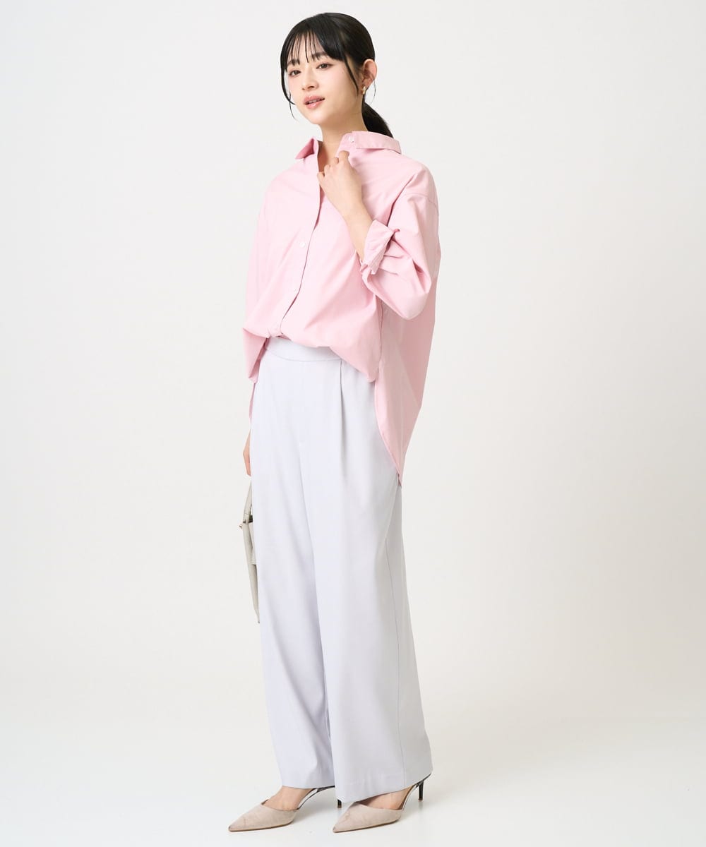 F1BGD27140 MK MICHEL KLEIN(小さいサイズ)(メゾン ドゥ サンク) 【小さいサイズ】コットン混ベーシックシャツ（無地）/接触冷感/防シワ/洗濯機で洗える ピンク
