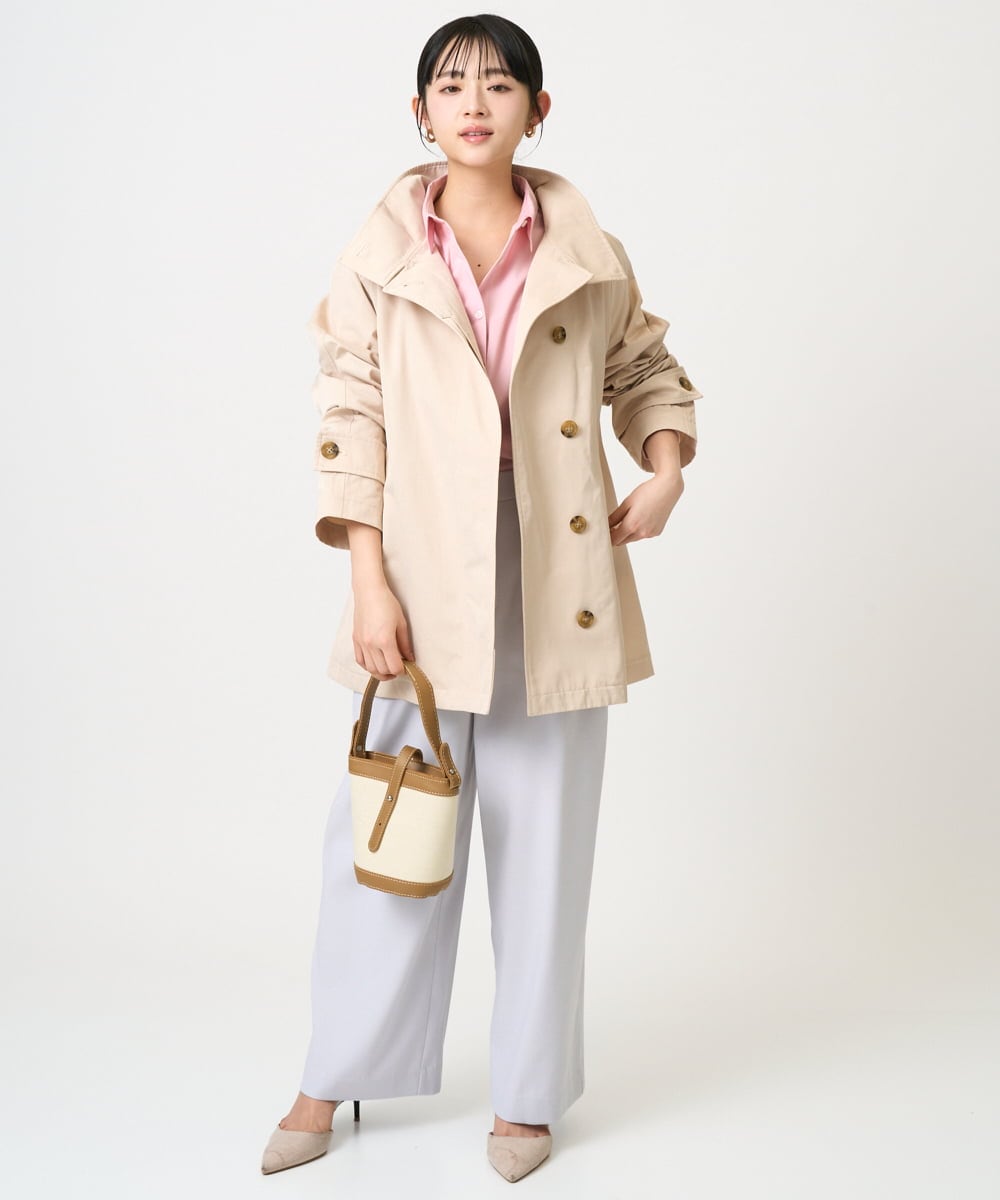 F1BGD27140 MK MICHEL KLEIN(小さいサイズ)(メゾン ドゥ サンク) 【小さいサイズ】コットン混ベーシックシャツ（無地）/接触冷感/防シワ/洗濯機で洗える ピンク