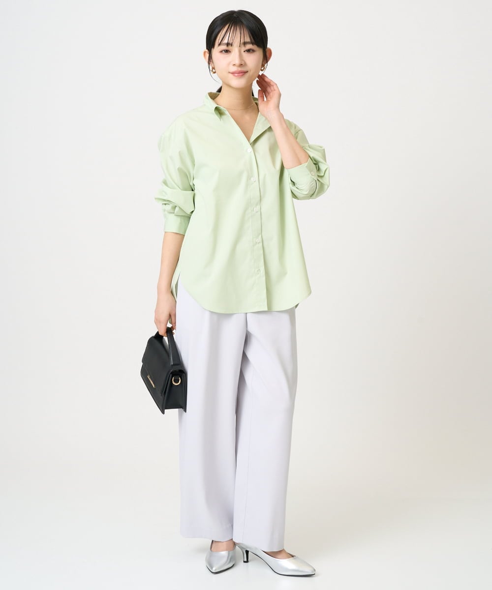 F1BGD27140 MK MICHEL KLEIN(小さいサイズ)(メゾン ドゥ サンク) 【小さいサイズ】コットン混ベーシックシャツ（無地）/接触冷感/防シワ/洗濯機で洗える ピンク