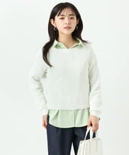 F1BGD27140 MK MICHEL KLEIN(小さいサイズ)(メゾン ドゥ サンク) 【小さいサイズ】コットン混ベーシックシャツ（無地）/接触冷感/防シワ/洗濯機で洗える ピンク