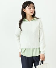 F1BGD27140 MK MICHEL KLEIN(小さいサイズ)(メゾン ドゥ サンク) 【小さいサイズ】コットン混ベーシックシャツ（無地）/接触冷感/防シワ/洗濯機で洗える ピンク