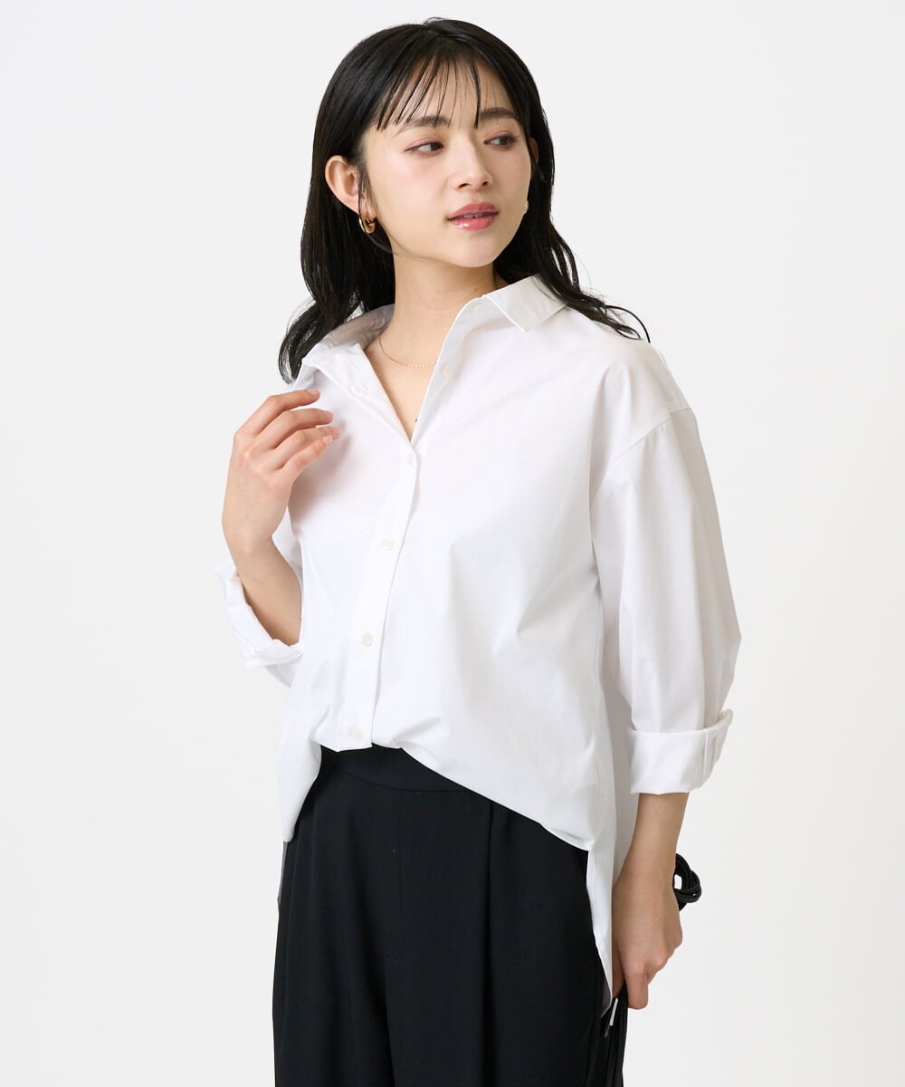 F1BGD27140 MK MICHEL KLEIN(小さいサイズ)(メゾン ドゥ サンク) 【小さいサイズ】コットン混ベーシックシャツ（無地）/接触冷感/防シワ/洗濯機で洗える ピンク