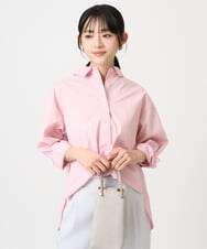 F1BGD27140 MK MICHEL KLEIN(小さいサイズ)(メゾン ドゥ サンク) 【小さいサイズ】コットン混ベーシックシャツ（無地）/接触冷感/防シワ/洗濯機で洗える ピンク