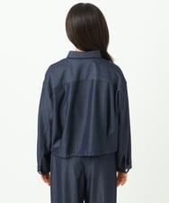 F1BGD30150 MK MICHEL KLEIN(小さいサイズ)(メゾン ドゥ サンク) 【小さいサイズ】[SANAGARAシリーズ]デニムライク クロップド丈シャツブラウス/接触冷感/UVカット/洗濯機で洗える ネイビー