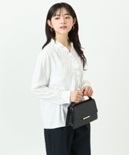 F1BGD32150 MK MICHEL KLEIN(小さいサイズ)(メゾン ドゥ サンク) 【小さいサイズ】Vネックミニフリルブラウス/洗濯機で洗える ライトブルー