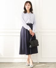 F1BGD32150 MK MICHEL KLEIN(小さいサイズ)(メゾン ドゥ サンク) 【小さいサイズ】Vネックミニフリルブラウス/洗濯機で洗える ライトブルー