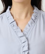 F1BGD32150 MK MICHEL KLEIN(小さいサイズ)(メゾン ドゥ サンク) 【小さいサイズ】Vネックミニフリルブラウス/洗濯機で洗える ライトブルー
