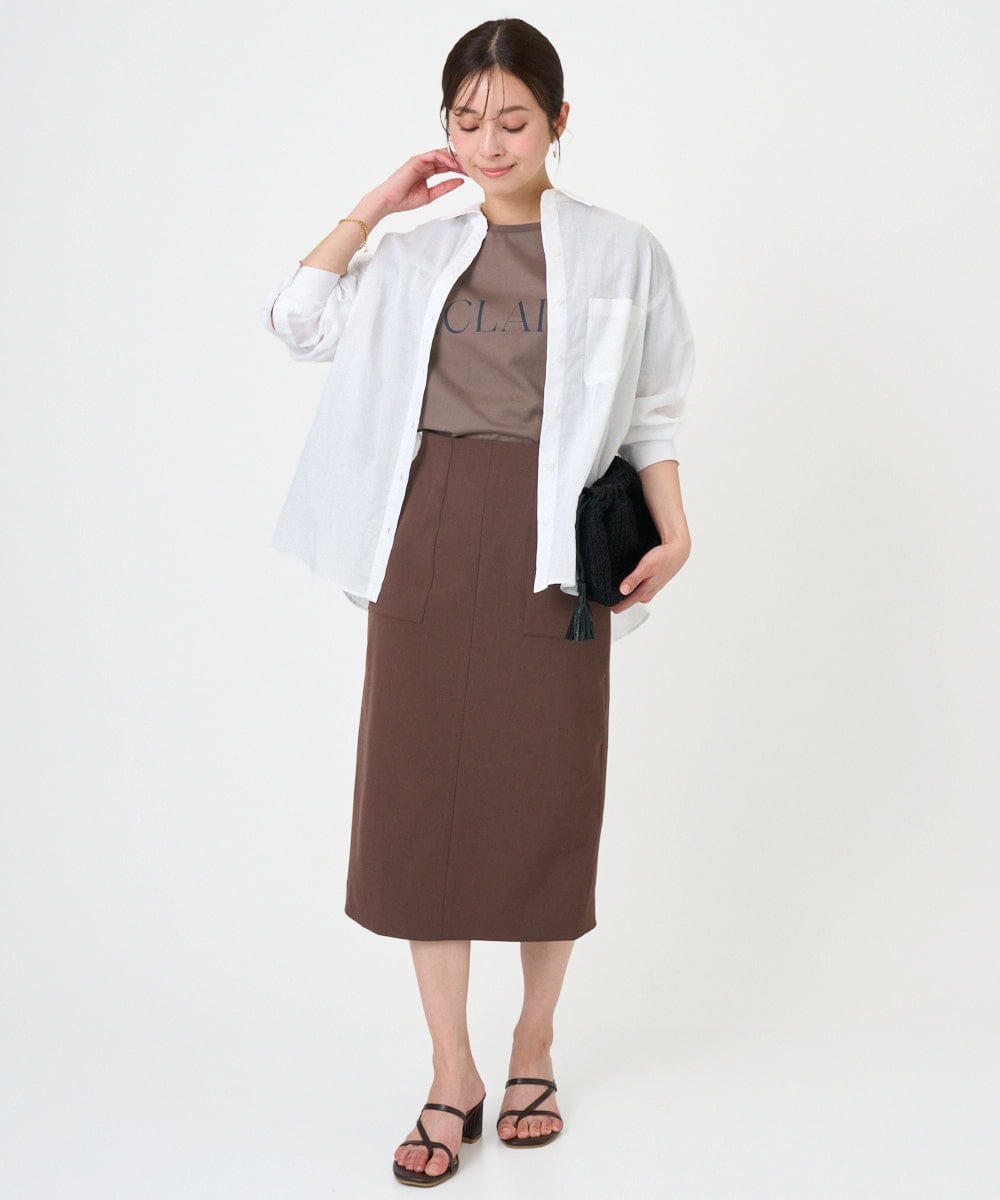 F1BGD47150 MK MICHEL KLEIN(小さいサイズ)(メゾン ドゥ サンク) 【小さいサイズ】リネン混カラーシャツブラウス/接触冷感/洗える ブラウン