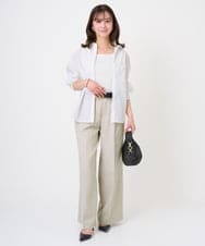 F1BGD47150 MK MICHEL KLEIN(小さいサイズ)(メゾン ドゥ サンク) 【小さいサイズ】リネン混カラーシャツブラウス/接触冷感/洗える ブラウン