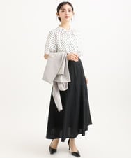 F1BGD51150 MK MICHEL KLEIN(小さいサイズ)(メゾン ドゥ サンク) 【小さいサイズ】[UVカット/接触冷感/洗濯機で洗える]フレアスリーブ幾何柄ブラウス ネイビー