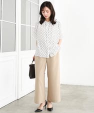 F1BGD51150 MK MICHEL KLEIN(小さいサイズ)(メゾン ドゥ サンク) 【小さいサイズ】[UVカット/接触冷感/洗濯機で洗える]フレアスリーブ幾何柄ブラウス ネイビー