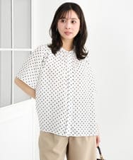 F1BGD51150 MK MICHEL KLEIN(小さいサイズ)(メゾン ドゥ サンク) 【小さいサイズ】[UVカット/接触冷感/洗濯機で洗える]フレアスリーブ幾何柄ブラウス アイボリー