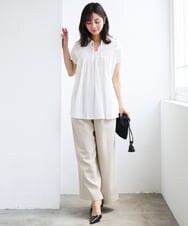 F1BGD52170 MK MICHEL KLEIN(小さいサイズ)(メゾン ドゥ サンク) 【小さいサイズ】[洗える]ハンドスモッキングブラウス ホワイト