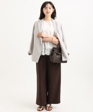 F1BGD59150 MK MICHEL KLEIN(小さいサイズ)(メゾン ドゥ サンク) 【小さいサイズ】[UVカット/接触冷感/洗える]ストレッチ 裾レース半袖ブラウス ブラック