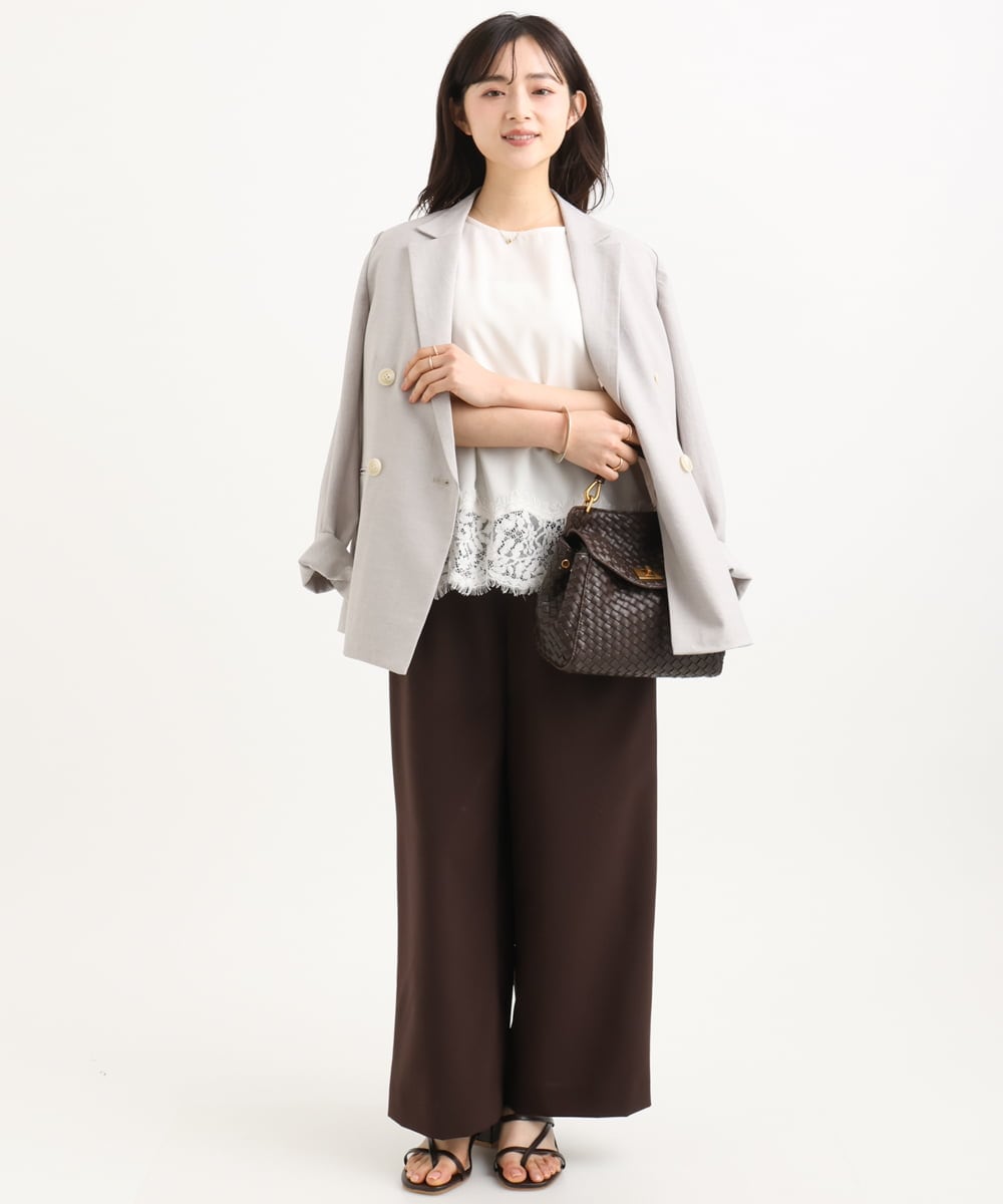 F1BGD59150 MK MICHEL KLEIN(小さいサイズ)(メゾン ドゥ サンク) 【小さいサイズ】[UVカット/接触冷感/洗える]ストレッチ 裾レース半袖ブラウス ブラック