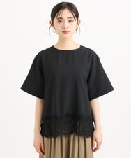 F1BGD59150 MK MICHEL KLEIN(小さいサイズ)(メゾン ドゥ サンク) 【小さいサイズ】[UVカット/接触冷感/洗える]ストレッチ 裾レース半袖ブラウス ブラック