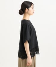 F1BGD59150 MK MICHEL KLEIN(小さいサイズ)(メゾン ドゥ サンク) 【小さいサイズ】[UVカット/接触冷感/洗える]ストレッチ 裾レース半袖ブラウス ブラック