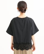 F1BGD59150 MK MICHEL KLEIN(小さいサイズ)(メゾン ドゥ サンク) 【小さいサイズ】[UVカット/接触冷感/洗える]ストレッチ 裾レース半袖ブラウス ブラック