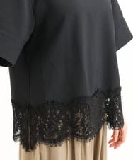 F1BGD59150 MK MICHEL KLEIN(小さいサイズ)(メゾン ドゥ サンク) 【小さいサイズ】[UVカット/接触冷感/洗える]ストレッチ 裾レース半袖ブラウス ブラック