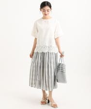 F1BGD59150 MK MICHEL KLEIN(小さいサイズ)(メゾン ドゥ サンク) 【小さいサイズ】[UVカット/接触冷感/洗える]ストレッチ 裾レース半袖ブラウス ブラック