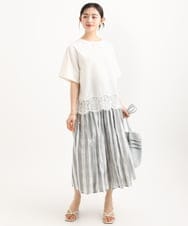 F1BGD59150 MK MICHEL KLEIN(小さいサイズ)(メゾン ドゥ サンク) 【小さいサイズ】[UVカット/接触冷感/洗える]ストレッチ 裾レース半袖ブラウス ブラック