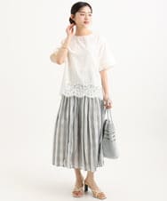 F1BGD59150 MK MICHEL KLEIN(小さいサイズ)(メゾン ドゥ サンク) 【小さいサイズ】[UVカット/接触冷感/洗える]ストレッチ 裾レース半袖ブラウス ブラック