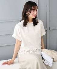 F1BGD59150 MK MICHEL KLEIN(小さいサイズ)(メゾン ドゥ サンク) 【小さいサイズ】[UVカット/接触冷感/洗える]ストレッチ 裾レース半袖ブラウス ブラック