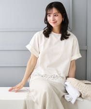 F1BGD59150 MK MICHEL KLEIN(小さいサイズ)(メゾン ドゥ サンク) 【小さいサイズ】[UVカット/接触冷感/洗える]ストレッチ 裾レース半袖ブラウス ブラック