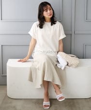 F1BGD59150 MK MICHEL KLEIN(小さいサイズ)(メゾン ドゥ サンク) 【小さいサイズ】[UVカット/接触冷感/洗える]ストレッチ 裾レース半袖ブラウス ブラック