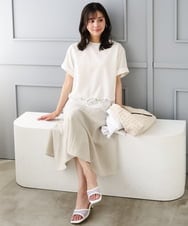F1BGD59150 MK MICHEL KLEIN(小さいサイズ)(メゾン ドゥ サンク) 【小さいサイズ】[UVカット/接触冷感/洗える]ストレッチ 裾レース半袖ブラウス ブラック