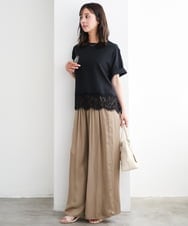 F1BGD59150 MK MICHEL KLEIN(小さいサイズ)(メゾン ドゥ サンク) 【小さいサイズ】[UVカット/接触冷感/洗える]ストレッチ 裾レース半袖ブラウス ブラック