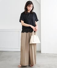 F1BGD59150 MK MICHEL KLEIN(小さいサイズ)(メゾン ドゥ サンク) 【小さいサイズ】[UVカット/接触冷感/洗える]ストレッチ 裾レース半袖ブラウス ブラック