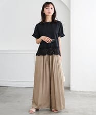 F1BGD59150 MK MICHEL KLEIN(小さいサイズ)(メゾン ドゥ サンク) 【小さいサイズ】[UVカット/接触冷感/洗える]ストレッチ 裾レース半袖ブラウス ブラック