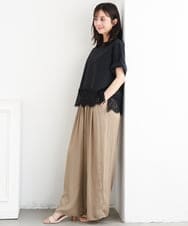F1BGD59150 MK MICHEL KLEIN(小さいサイズ)(メゾン ドゥ サンク) 【小さいサイズ】[UVカット/接触冷感/洗える]ストレッチ 裾レース半袖ブラウス ブラック