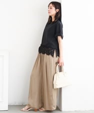 F1BGD59150 MK MICHEL KLEIN(小さいサイズ)(メゾン ドゥ サンク) 【小さいサイズ】[UVカット/接触冷感/洗える]ストレッチ 裾レース半袖ブラウス ブラック