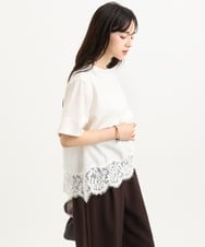 F1BGD59150 MK MICHEL KLEIN(小さいサイズ)(メゾン ドゥ サンク) 【小さいサイズ】[UVカット/接触冷感/洗える]ストレッチ 裾レース半袖ブラウス ブラック